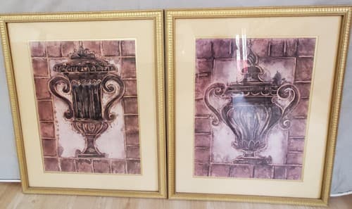 Two Tuscan Urn Vase Renaissance Art Prints Gold Gilt Framed 24 x 30 - Image 1