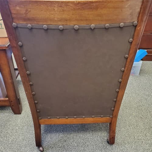 Antique Ornately Carved Wood Framed Fabric Victorian Throne Armchair - Thumbnail 3