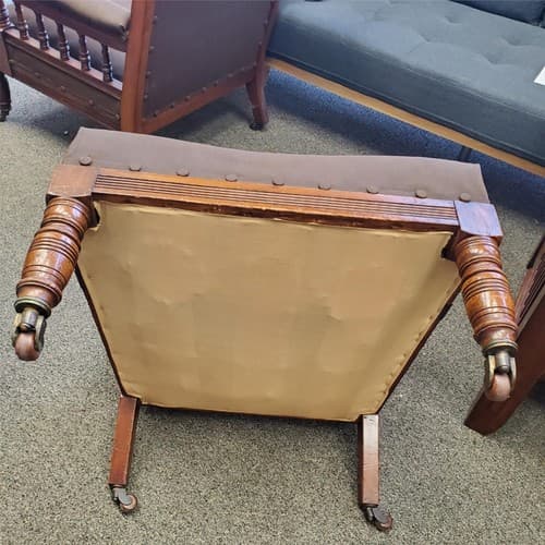 Antique Ornately Carved Wood Framed Fabric Victorian Throne Armchair - Thumbnail 6