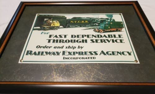 Railway Express Agency INC. Fast Dependable Service Sign Railroad Train Embossed - Image 1