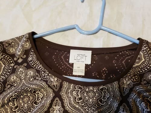 Ann Taylor LOFT Women Blouse Top Size SP Long Sleeve Print MultiColor Round Neck - Thumbnail 2