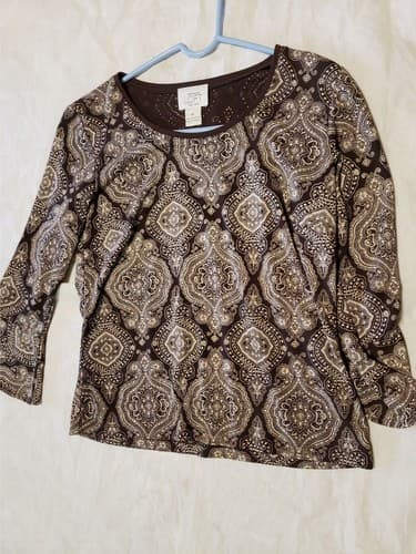 Ann Taylor LOFT Women Blouse Top Size SP Long Sleeve Print MultiColor Round Neck - Image 1