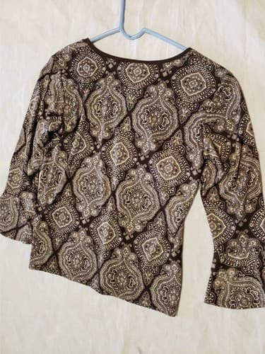 Ann Taylor LOFT Women Blouse Top Size SP Long Sleeve Print MultiColor Round Neck - Thumbnail 3