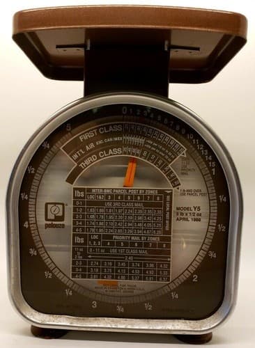 Vintage 1988 PELOUZE 5 lb Postal Scale MODEL Y5 Gunmetal Grey Analog Scale - Image 1