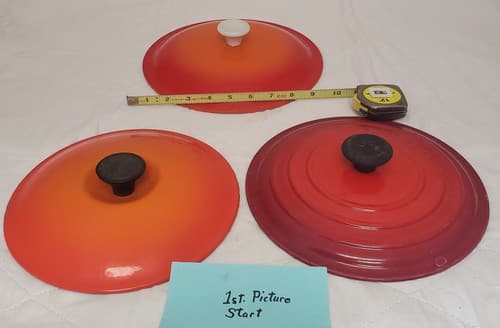 Vintage Le Creuset Red Orange Pot Lid Lot Enamel Cast Iron Knob 10 Inch - Image 1
