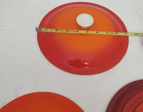 Vintage Le Creuset Red Orange Pot Lid Lot Enamel Cast Iron Knob 10 Inch - Thumbnail 5