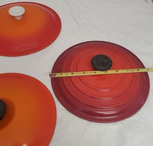 Vintage Le Creuset Red Orange Pot Lid Lot Enamel Cast Iron Knob 10 Inch - Thumbnail 6