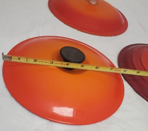Vintage Le Creuset Red Orange Pot Lid Lot Enamel Cast Iron Knob 10 Inch - Thumbnail 7