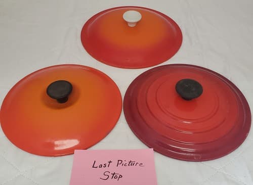 Vintage Le Creuset Red Orange Pot Lid Lot Enamel Cast Iron Knob 10 Inch - Thumbnail 15