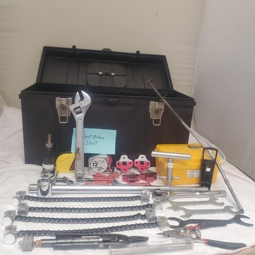 Lot of Assorted Plumbing and Pipe Fitting Tools with Chain Wrenches and Toolbox - Image 1
