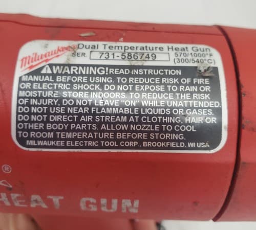 Milwaukee 570/1000 F Heat Gun Dual temperature Heavy Duty 731-586749 Lot-443 - Thumbnail 4