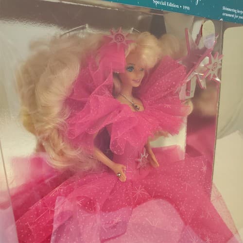 1990 Barbie Happy Holidays Special Edition Doll Pink Star Gown w/ Ornament - Thumbnail 4