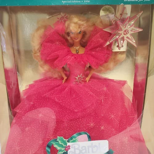 1990 Barbie Happy Holidays Special Edition Doll Pink Star Gown w/ Ornament - Thumbnail 3