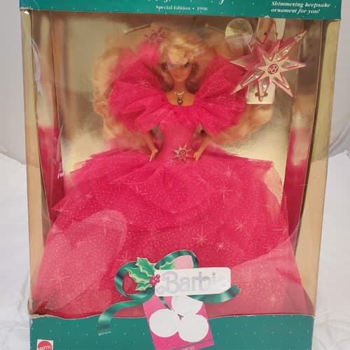 1990 Barbie Happy Holidays Special Edition Doll Pink Star Gown w/ Ornament - Thumbnail 9