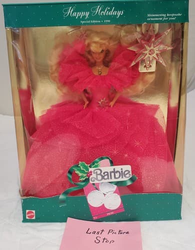 1990 Barbie Happy Holidays Special Edition Doll Pink Star Gown w/ Ornament - Thumbnail 10
