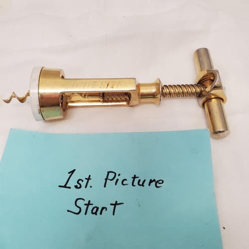 Vintage Brass Corkscrew Wine Bottle Opener T Handle Barware Tool - Image 1