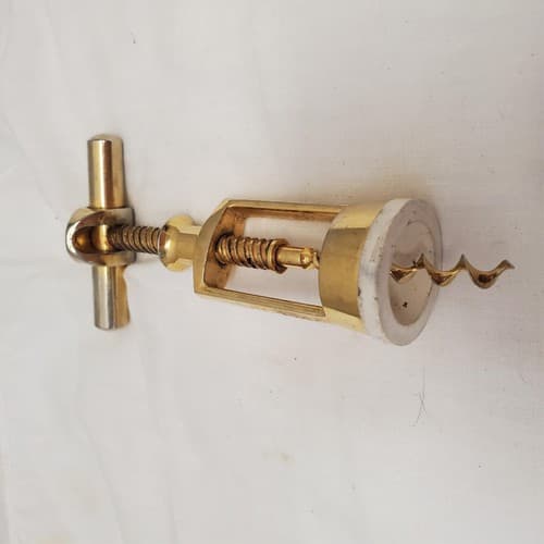 Vintage Brass Corkscrew Wine Bottle Opener T Handle Barware Tool - Thumbnail 3