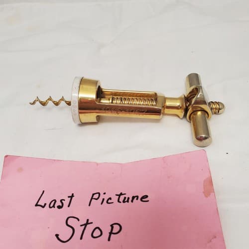 Vintage Brass Corkscrew Wine Bottle Opener T Handle Barware Tool - Thumbnail 6
