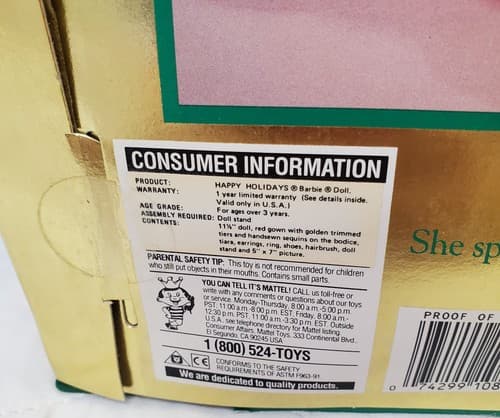 1993 Barbie 10824 Happy Holidays Special Edition Doll Red Gown Christmas Edition - Thumbnail 8