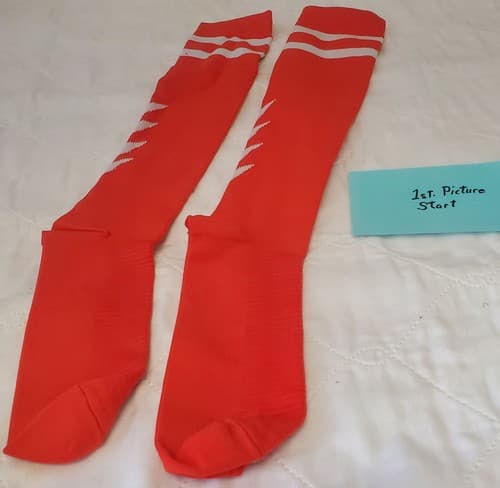 Red Soccer or Football Socks with White Stripes for Running - Image 1
