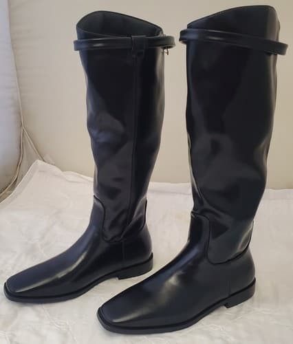 Vaslemuse Womens Black Knee High Boots Square Toe Block Heel Size 6.5 - Thumbnail 2