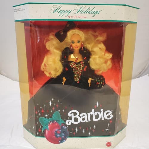 1991 Barbie Happy Holidays Special Edition Blonde Black Velvet Jeweled Gown - Thumbnail 2