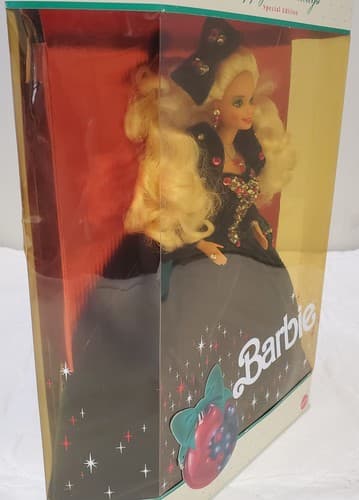 1991 Barbie Happy Holidays Special Edition Blonde Black Velvet Jeweled Gown - Thumbnail 6
