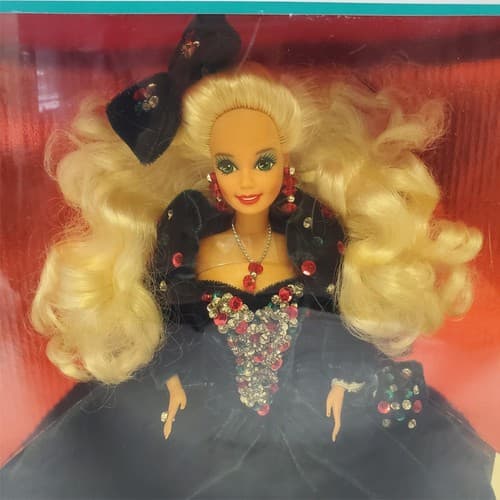 1991 Barbie Happy Holidays Special Edition Blonde Black Velvet Jeweled Gown - Thumbnail 4