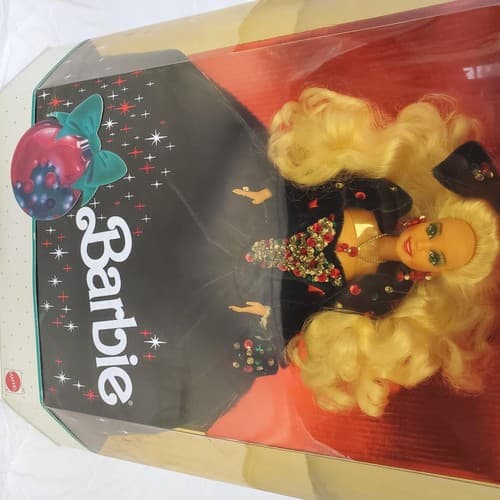 1991 Barbie Happy Holidays Special Edition Blonde Black Velvet Jeweled Gown - Thumbnail 5
