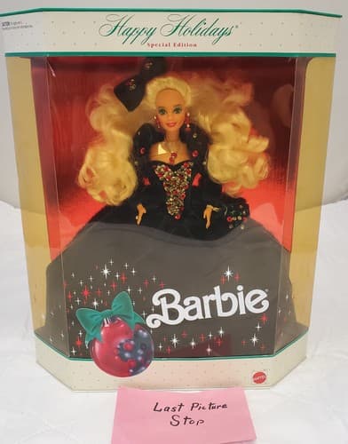 1991 Barbie Happy Holidays Special Edition Blonde Black Velvet Jeweled Gown - Thumbnail 11
