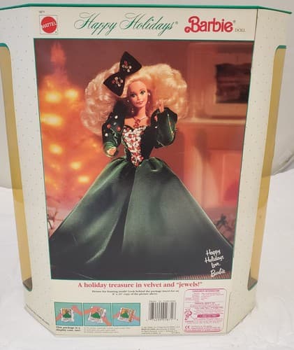 1991 Barbie Happy Holidays Special Edition Blonde Black Velvet Jeweled Gown - Thumbnail 8