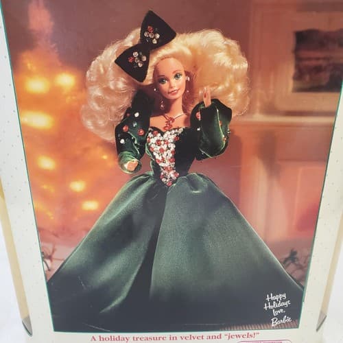 1991 Barbie Happy Holidays Special Edition Blonde Black Velvet Jeweled Gown - Thumbnail 9