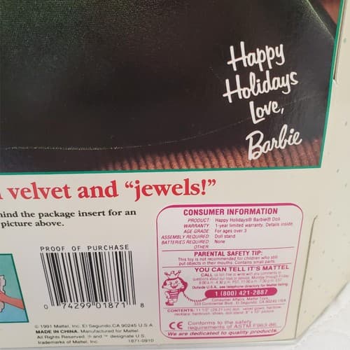 1991 Barbie Happy Holidays Special Edition Blonde Black Velvet Jeweled Gown - Thumbnail 10