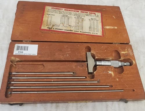Vintage Starrett 445A Micrometer Depth Staret w/6 Rod Wrench LOT-1139 - Image 1