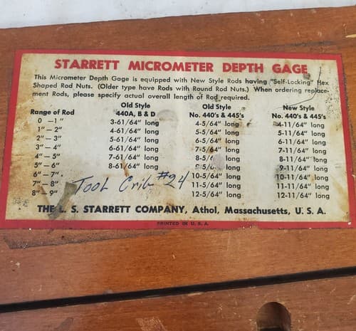 Vintage Starrett 445A Micrometer Depth Staret w/6 Rod Wrench LOT-1139 - Thumbnail 6