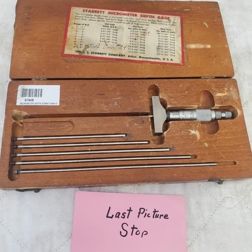 Vintage Starrett 445A Micrometer Depth Staret w/6 Rod Wrench LOT-1139 - Thumbnail 11