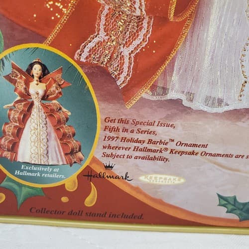 1997 Barbie Happy Holidays Special Edition Brunette Red White Gold Gown - Thumbnail 8