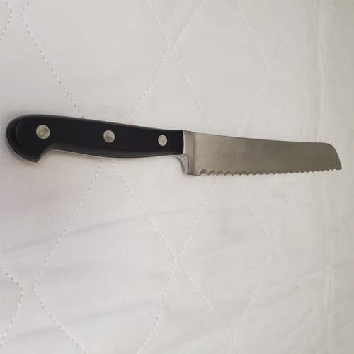 Serrated Kitchen Knife with Black Triple-Rivet Handle Durable Utility Blade - Thumbnail 3