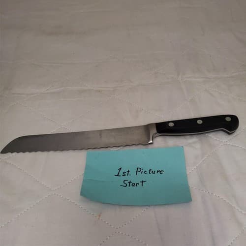 Serrated Kitchen Knife with Black Triple-Rivet Handle Durable Utility Blade - Image 1