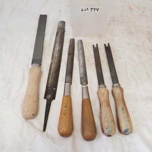 Lot of 6 Vintage File Round Rat Tapered Square Flat Smooth Wood Handle LOT-774 - Image 1