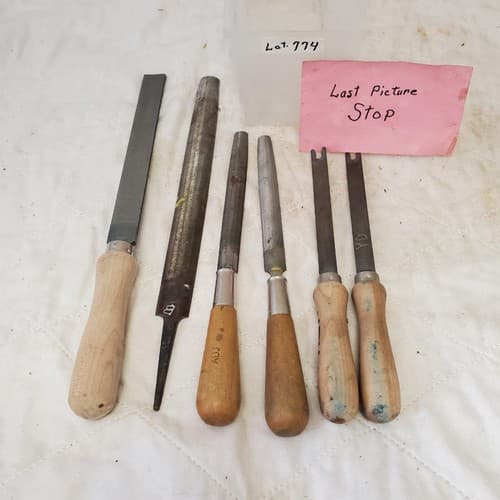 Lot of 6 Vintage File Round Rat Tapered Square Flat Smooth Wood Handle LOT-774 - Thumbnail 6