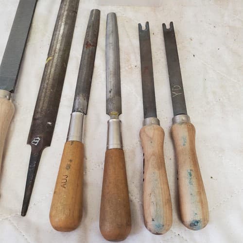 Lot of 6 Vintage File Round Rat Tapered Square Flat Smooth Wood Handle LOT-774 - Thumbnail 5