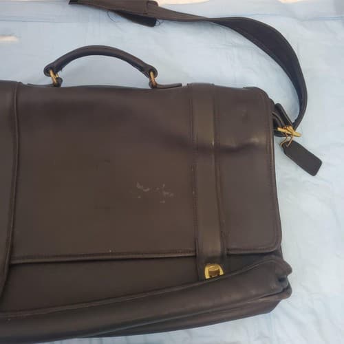 Vintage Coach Brown Leather Briefcase Bag Shoulder Strap Business Travel Case - Thumbnail 3