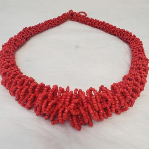 Handmade Red Beaded Choker Jewelry Necklace Tribal Boho Chunky Statement - Thumbnail 2