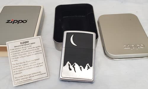 Vintage 1999 Bradford, PA Made in USA Zippo Lighter Moon Over Mountains Logo - Thumbnail 3