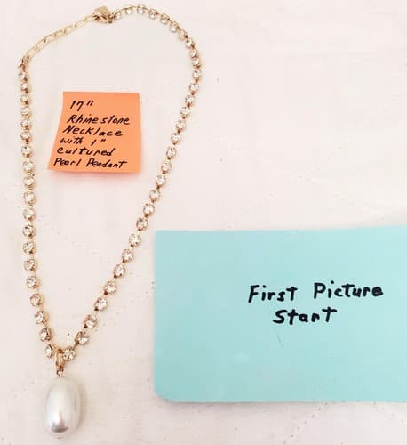 17" Rhinestone Necklace with Cultured Pearl Pendant - Image 1