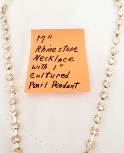 17" Rhinestone Necklace with Cultured Pearl Pendant - Thumbnail 2