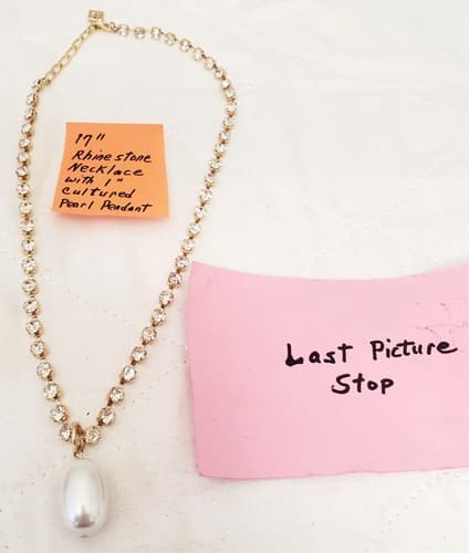 17" Rhinestone Necklace with Cultured Pearl Pendant - Thumbnail 5