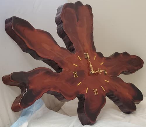 Vintage Resin Leaf Wall Clock Wood Look Roman Numerals Nature Decor Glossy - Thumbnail 5