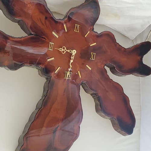 Vintage Resin Leaf Wall Clock Wood Look Roman Numerals Nature Decor Glossy - Thumbnail 4
